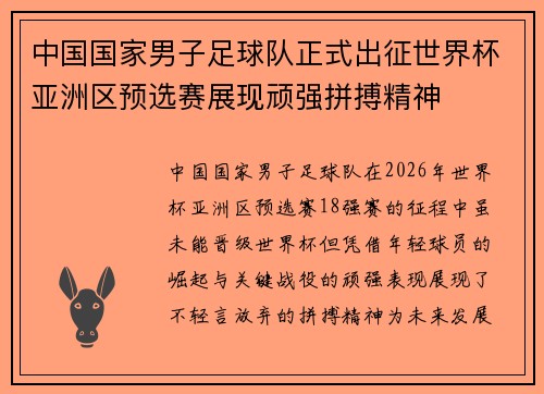 中国国家男子足球队正式出征世界杯亚洲区预选赛展现顽强拼搏精神